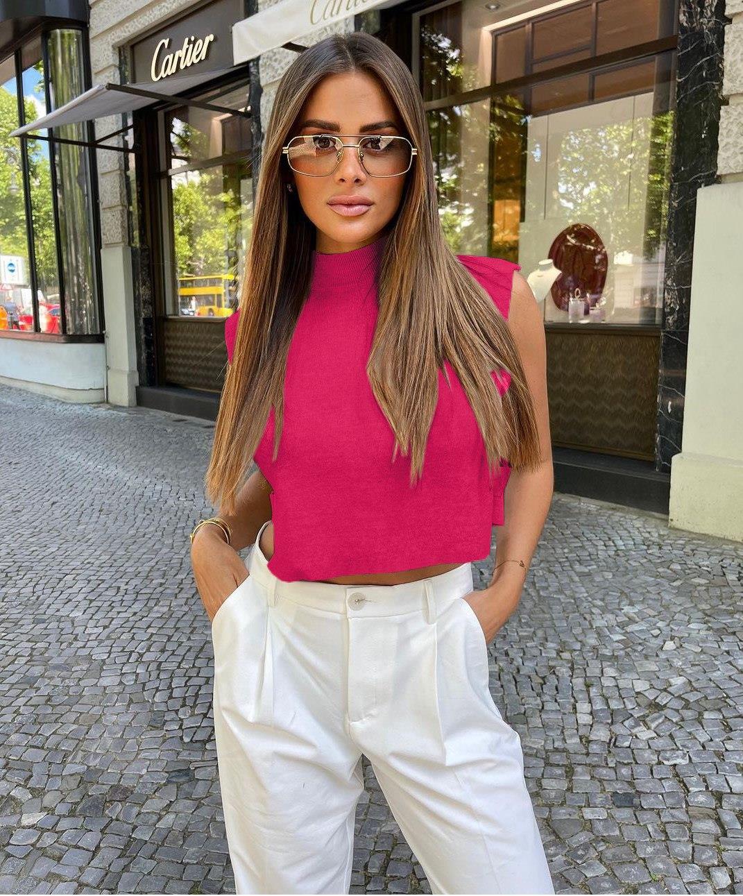 Zr model yan detay crop bluz - FUŞYA