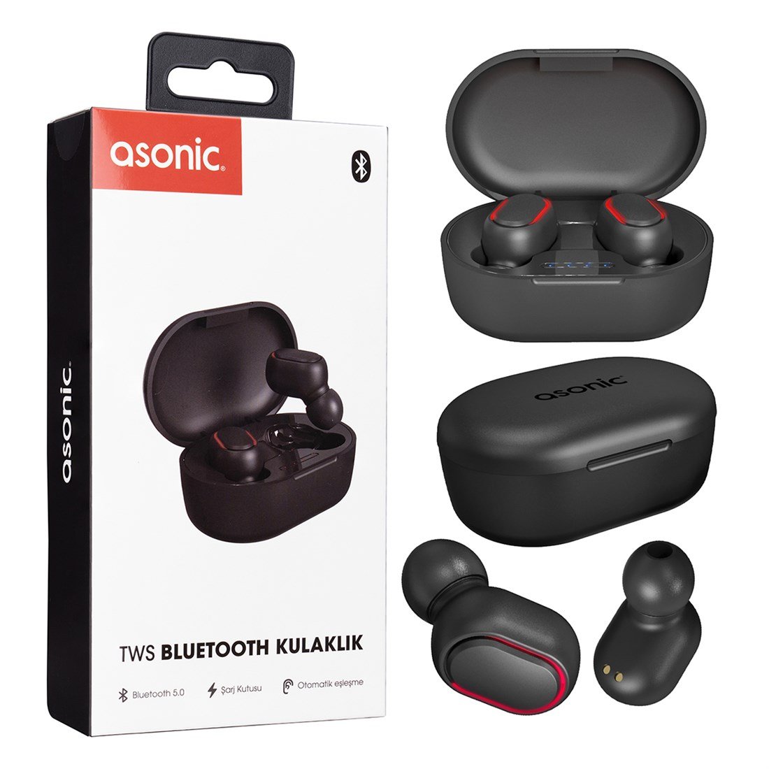 Asonic AS-TWS7S Siyah Mobil Telefon Uyumlu Bluetooth Aipods Mikrofonlu Kulaklık - 35756