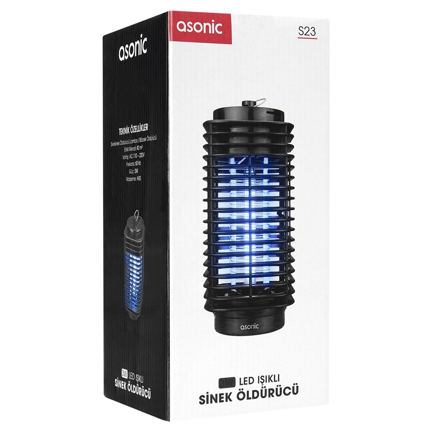 Asonic S23 3W Siyah LED Işıklı Sinek Öldürücü - 37618
