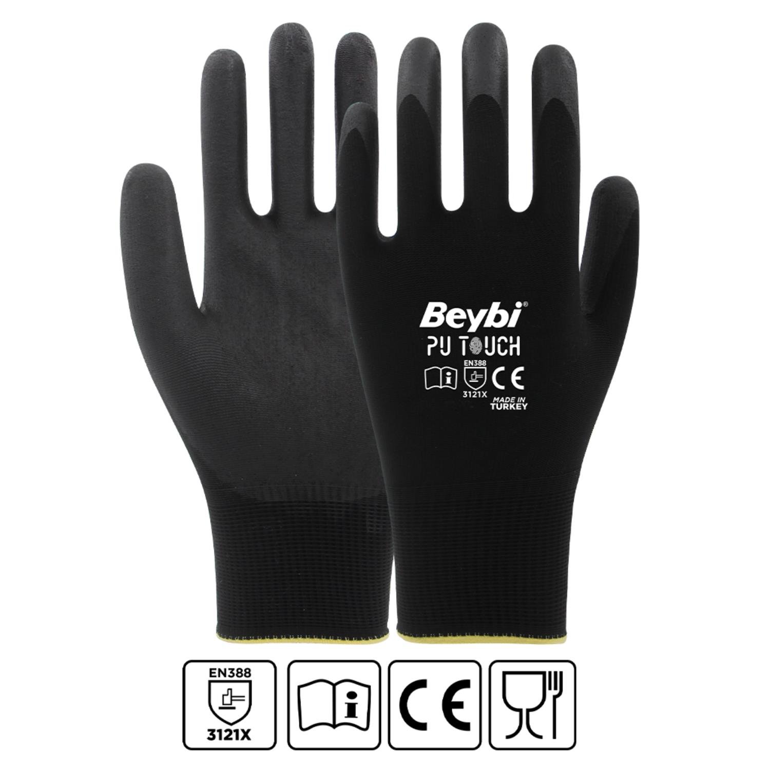 Beybi Poliüretan Kaplı Pu Touch Eldiven Siyah No:8