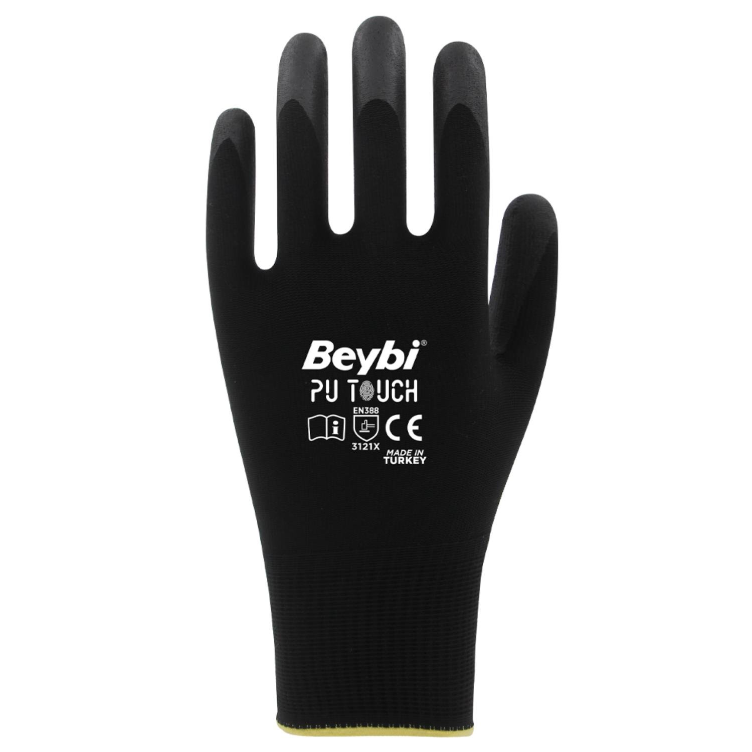 Beybi Poliüretan Kaplı Pu Touch Eldiven Siyah No:8