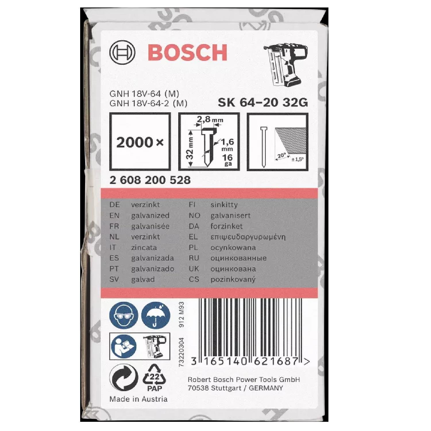 Bosch Başsız Çivi 20° 32 mm Galvanizli 2000li - 2608200528