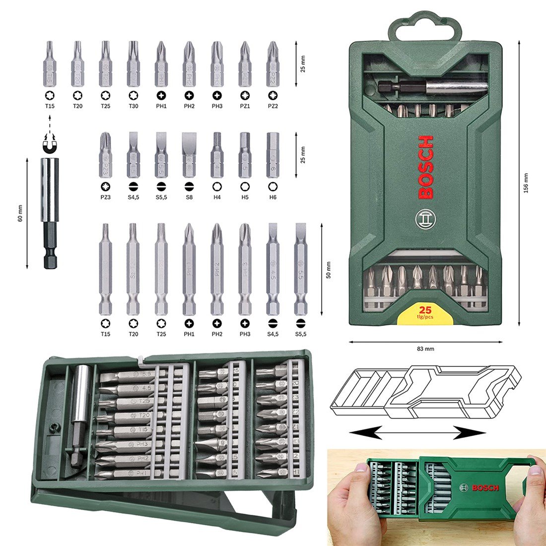 Bosch Çift Akülü Delme Vidalama 18 Volt 1,5 Ah+Bosch X-Line Mini 25 Parça Set