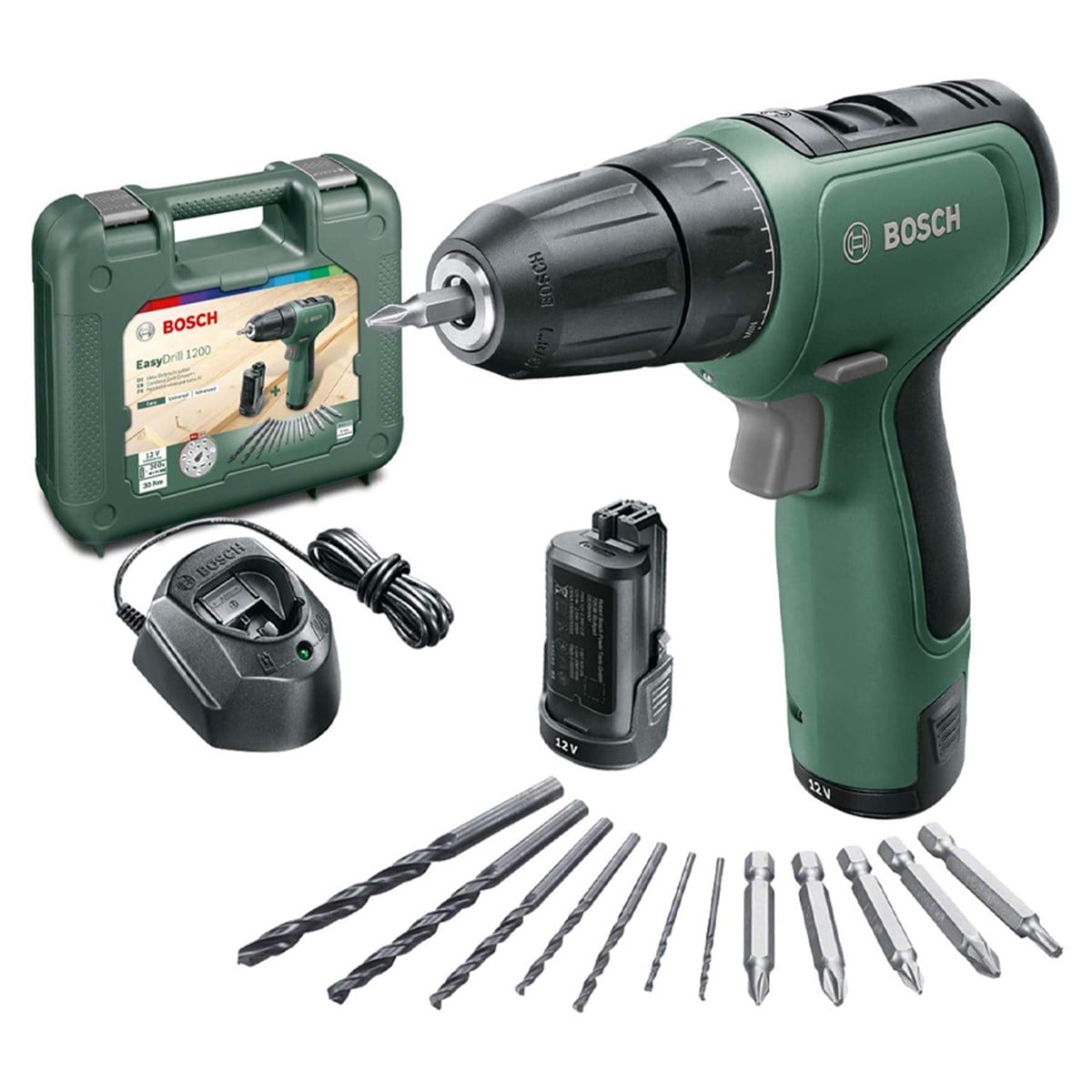 BOSCH EASYDRİLL 1200 AKÜLÜ DELME VİDALAMA (ÇİFT AKÜLÜ-AKSESUAR SETİ HEDİYELİ) - 06039D3002
