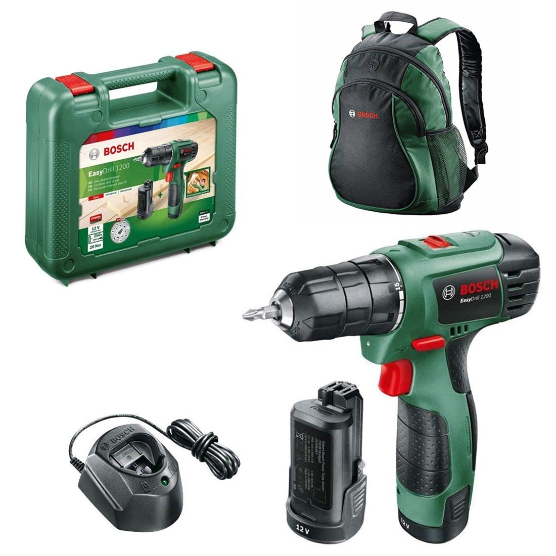 Bosch EasyDrill 1200 Vidalama Makinesi (1,5Ah Çift Akü) - 06039a210b + Sırt çantası hediyeli