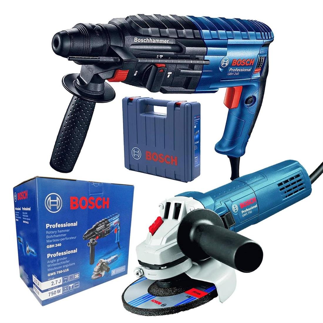 Bosch GBH 240 Kırıcı Delici + GWS 750-115 Avuç Taşlama Makinesi Carton - 0615990N1W