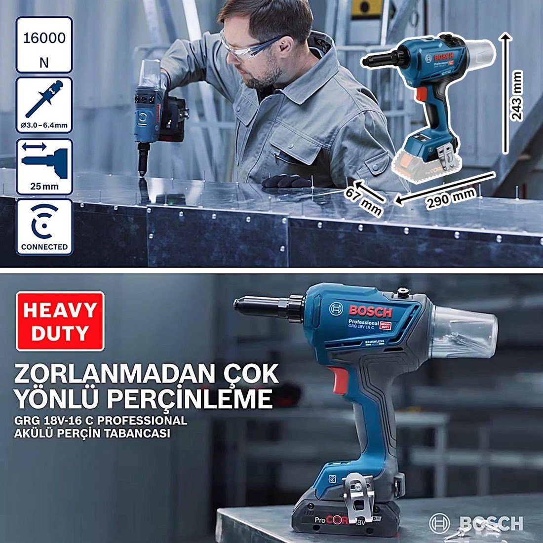 Bosch GRG 18V-16 C Akülü Perçin Tabancası 2*4Ah - 06019K5001