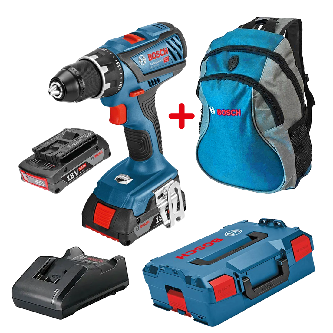 Bosch GSR 18V-28 (2 x 2.0 AH) Çift Akülü Vidalama + L-Boxx - 06019H4102 - Bosch Sırt Çantası