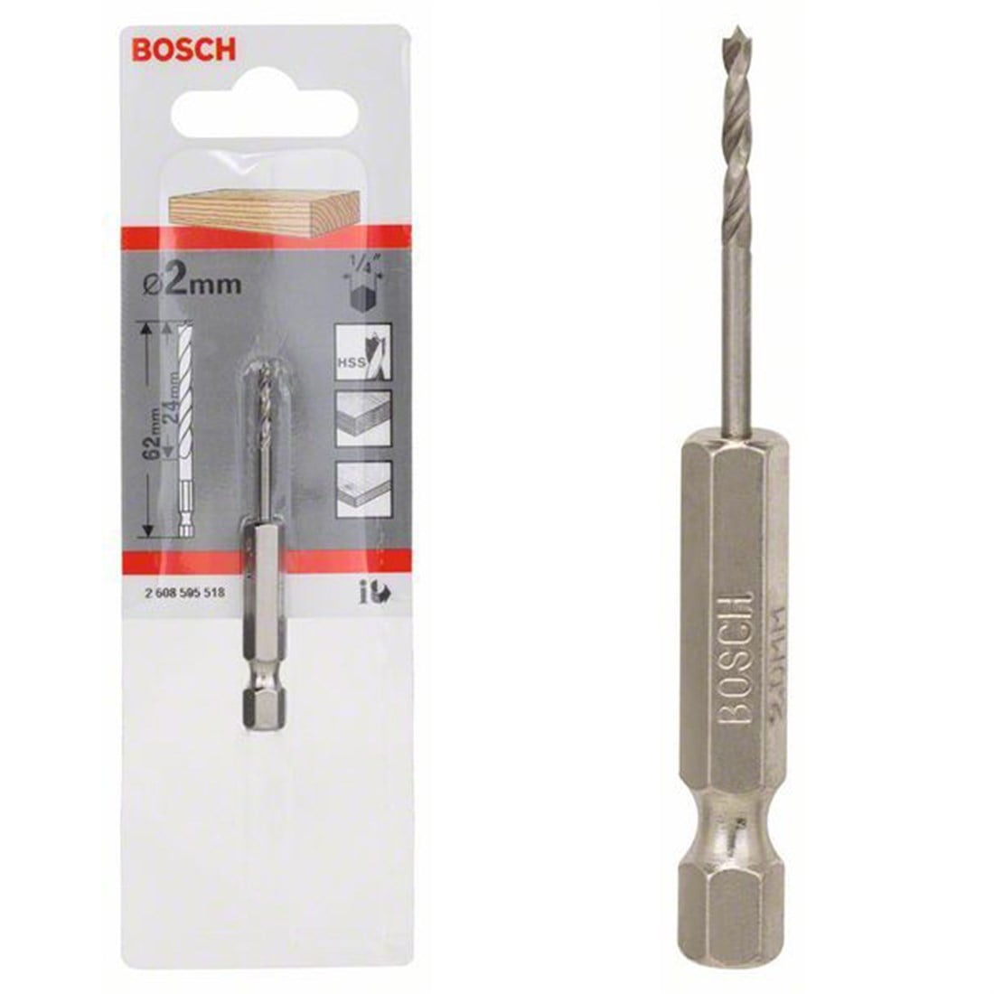 Bosch HEX Şaftlı Ahşap Matkap Ucu 2*62 mm - 2608595518
