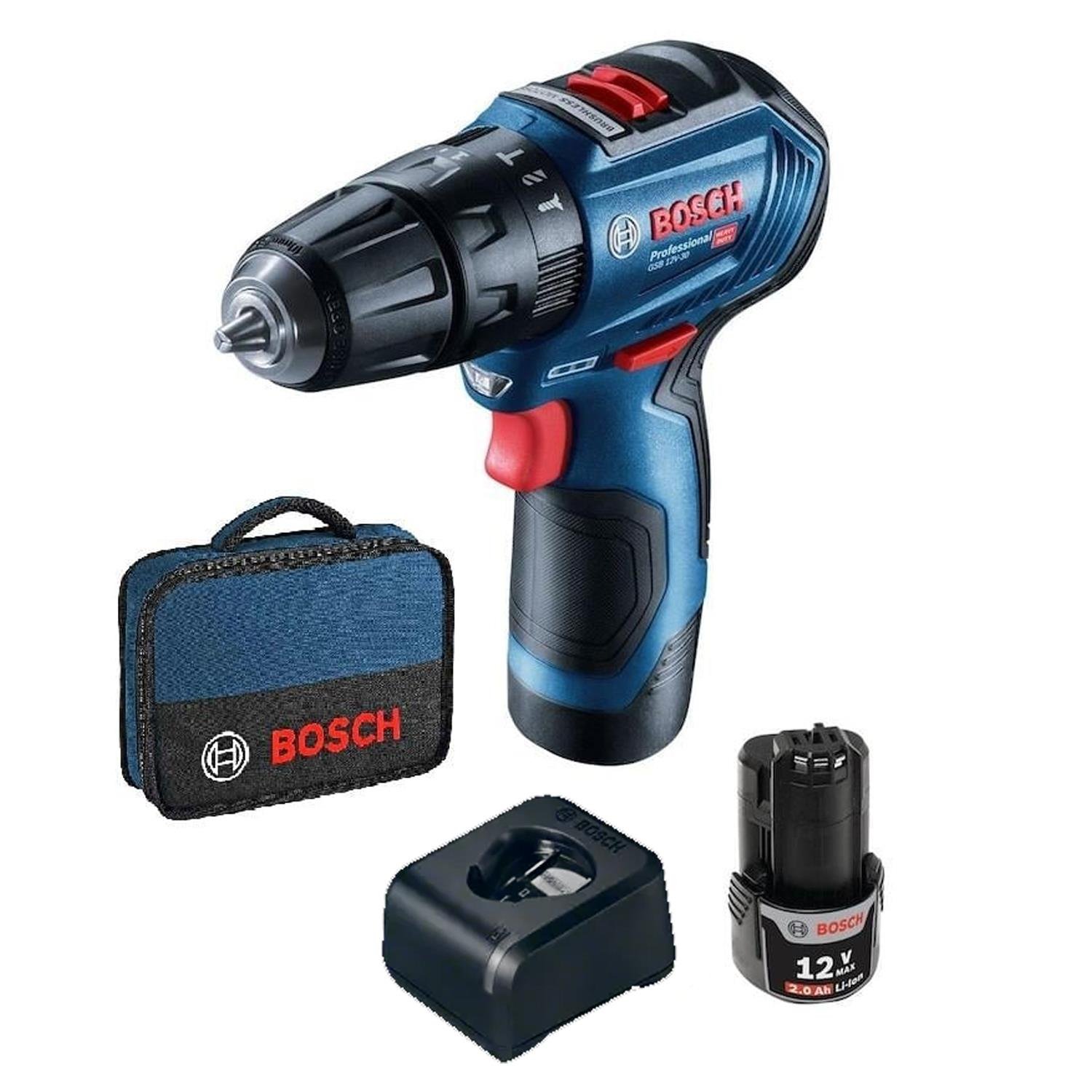Bosch Professional Gsb 12V-30 Çift Akülü Darbeli Vidalama Makinesi (Kömürsüz Motor) - 06019G9104 + X-Line 40 Parça Aksesuar Seti