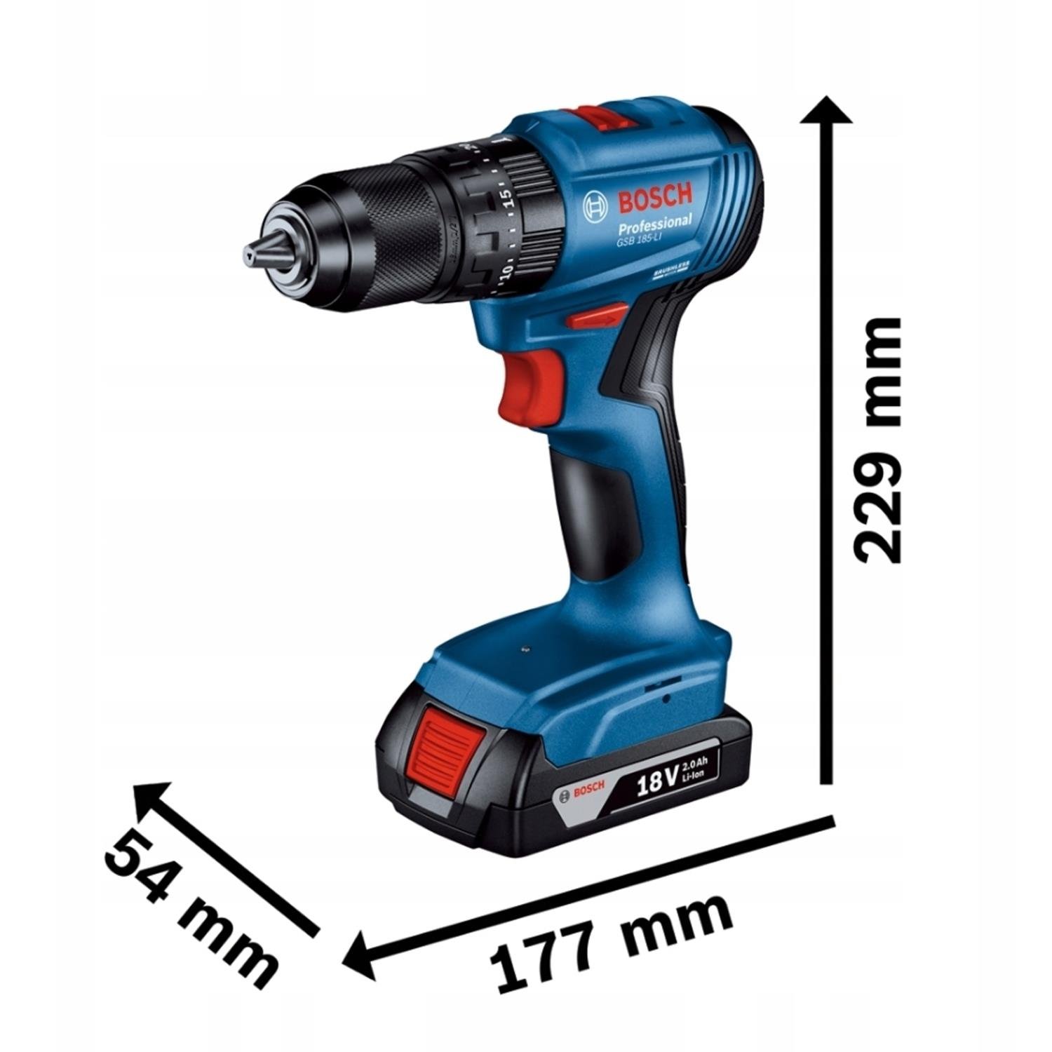 Bosch Professional GSB 185-LI Tek Akülü 2.0 Ah Kömürsüz Motor Darbeli Vidalama + 23 Parça Aksesuar Seti - 06019K3102