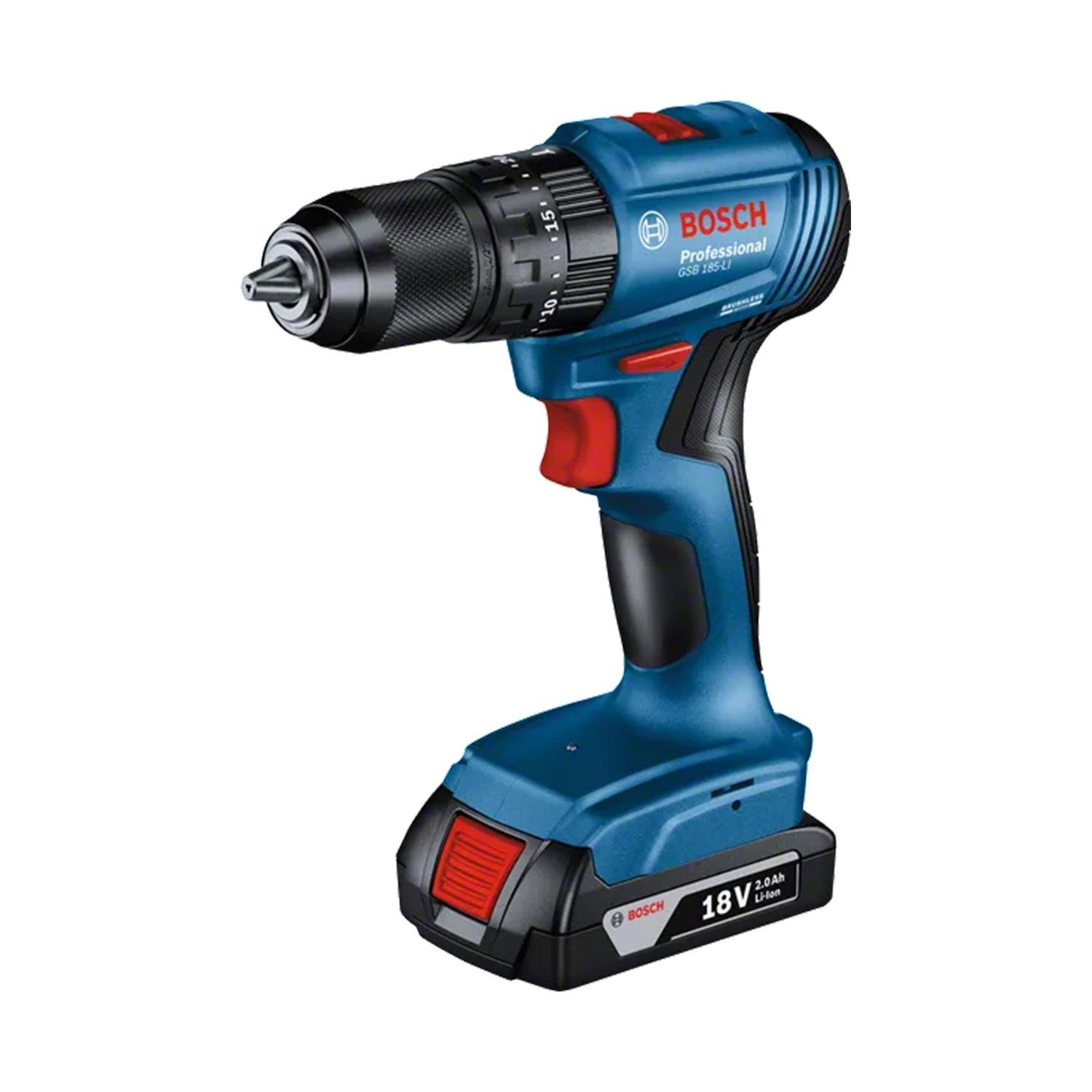 Bosch Professional GSB 185-LI Tek Akülü 2.0 Ah Kömürsüz Motor Darbeli Vidalama + 23 Parça Aksesuar Seti - 06019K3102