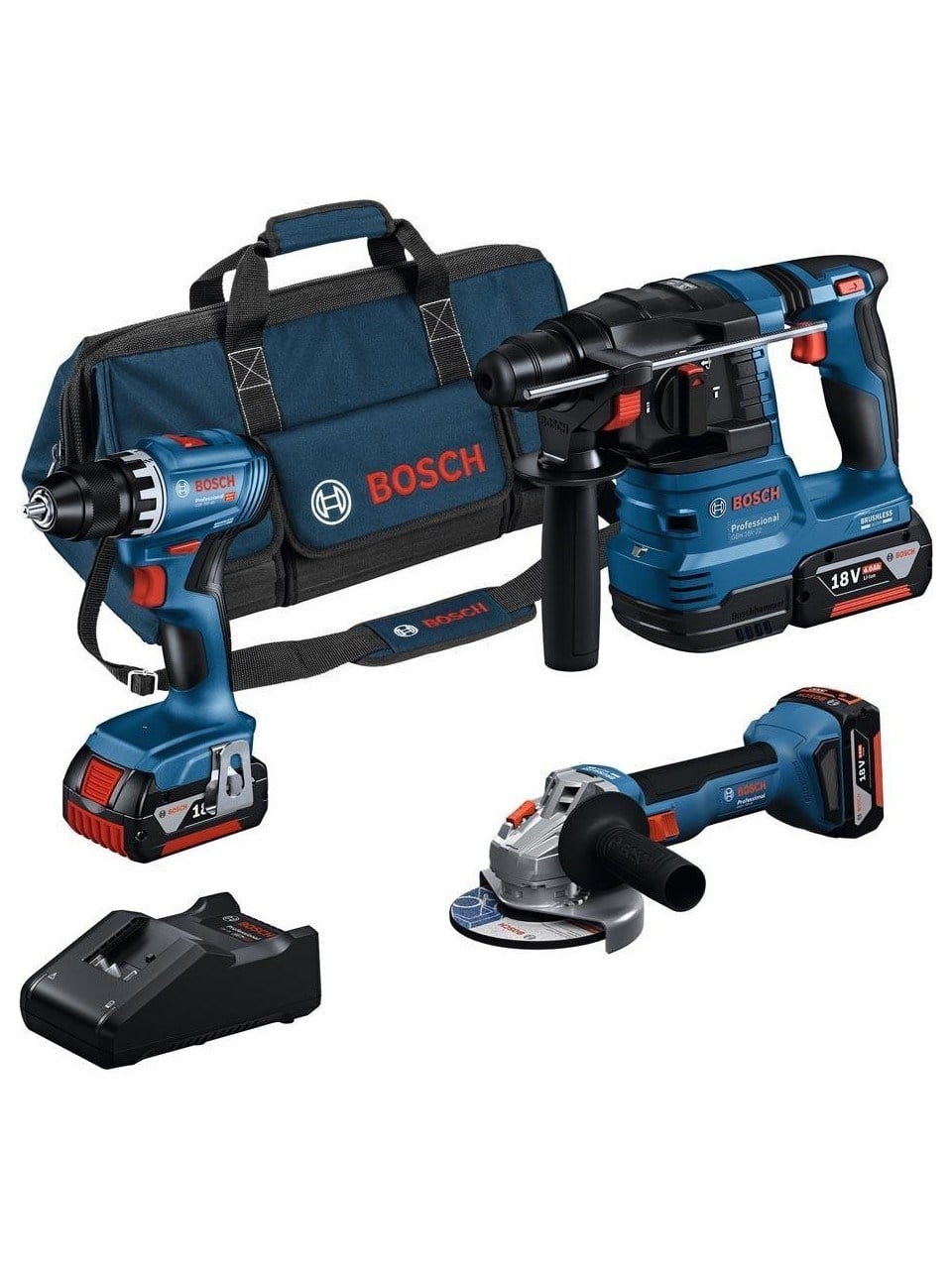 Bosch Professional GSR 18V-45 + GWS 18V-8 + GBH 18V-22 3 x 4.0 Ah Akülü Kombi Set - 0615A5007L