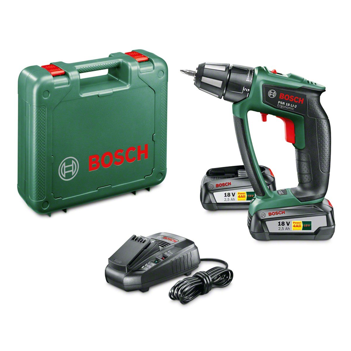 Bosch PSR 18 LI-2 ERGO 2,5 Ah Akülü Vidalama Makinesi (Çift Akü)
