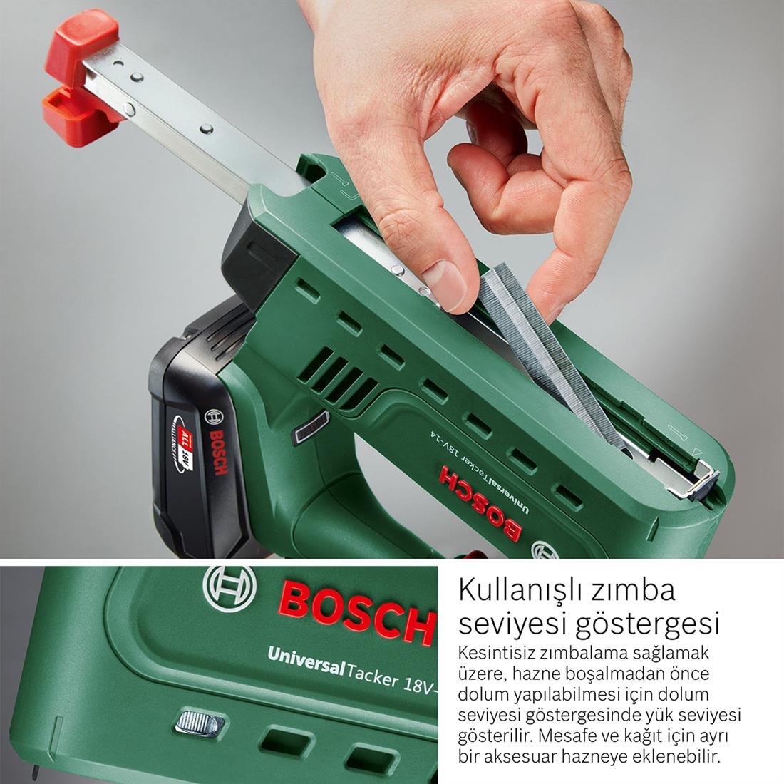 Bosch Universal Tacker 18V-14 Zımba ve Çivi Tabancası + 18 Volt Starter Kit 2 5 Ah+Şarj Cihazı