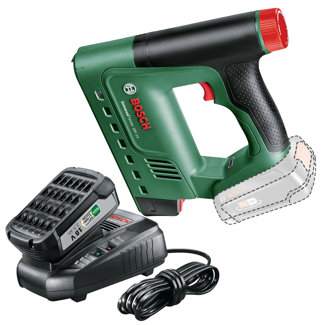 Bosch Universal Tacker 18V-14 Zımba ve Çivi Tabancası + 18 Volt Starter Kit 2,5 Ah+Şarj Cihazı