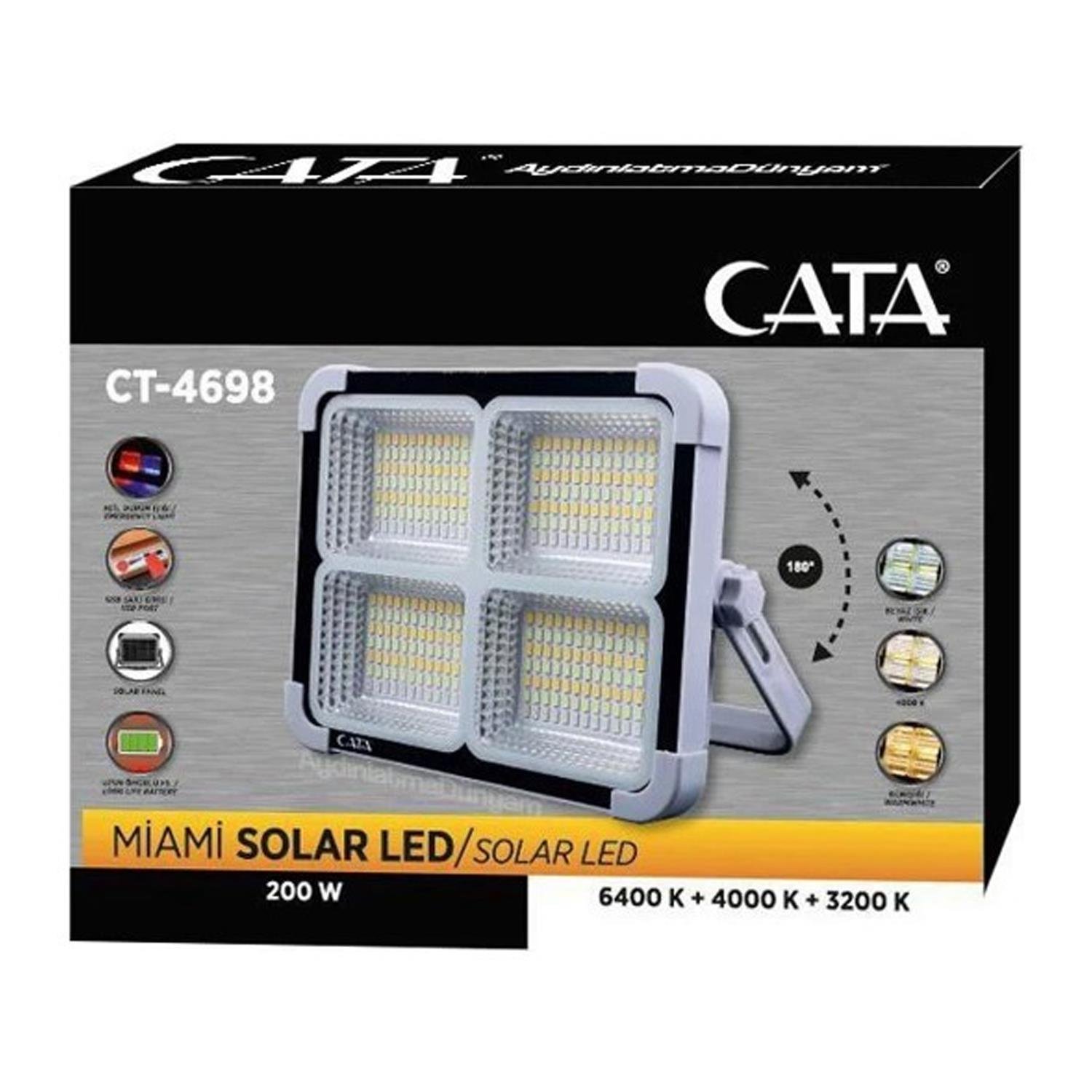 Cata Ct-4698 Led Projektör Solar Taşınabilir 200w