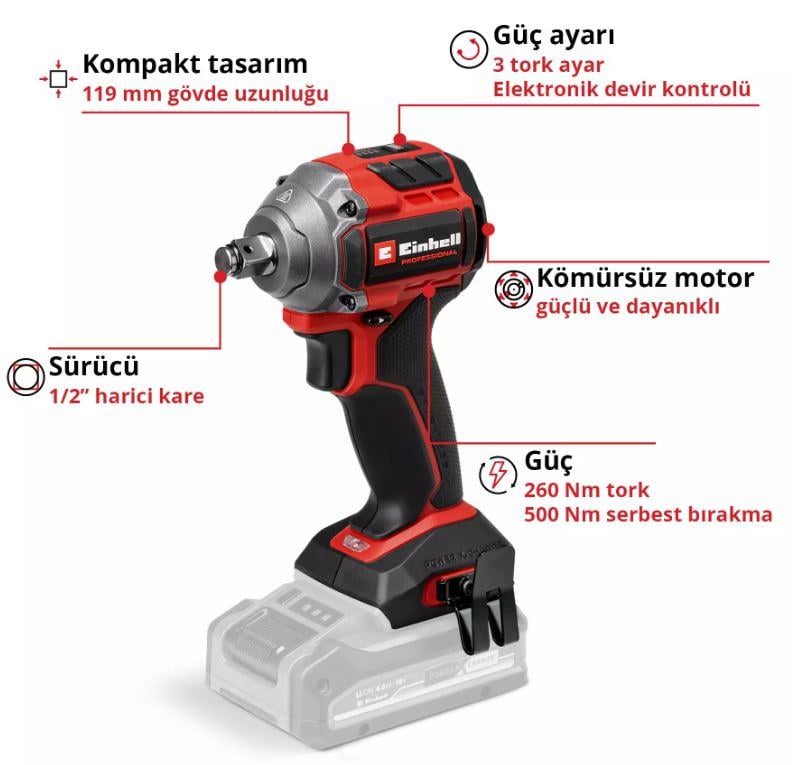 Einhell Professional Akülü Darbeli Somun Sıkma TP-CW 18/260-C Li BL-Solo - 4510090