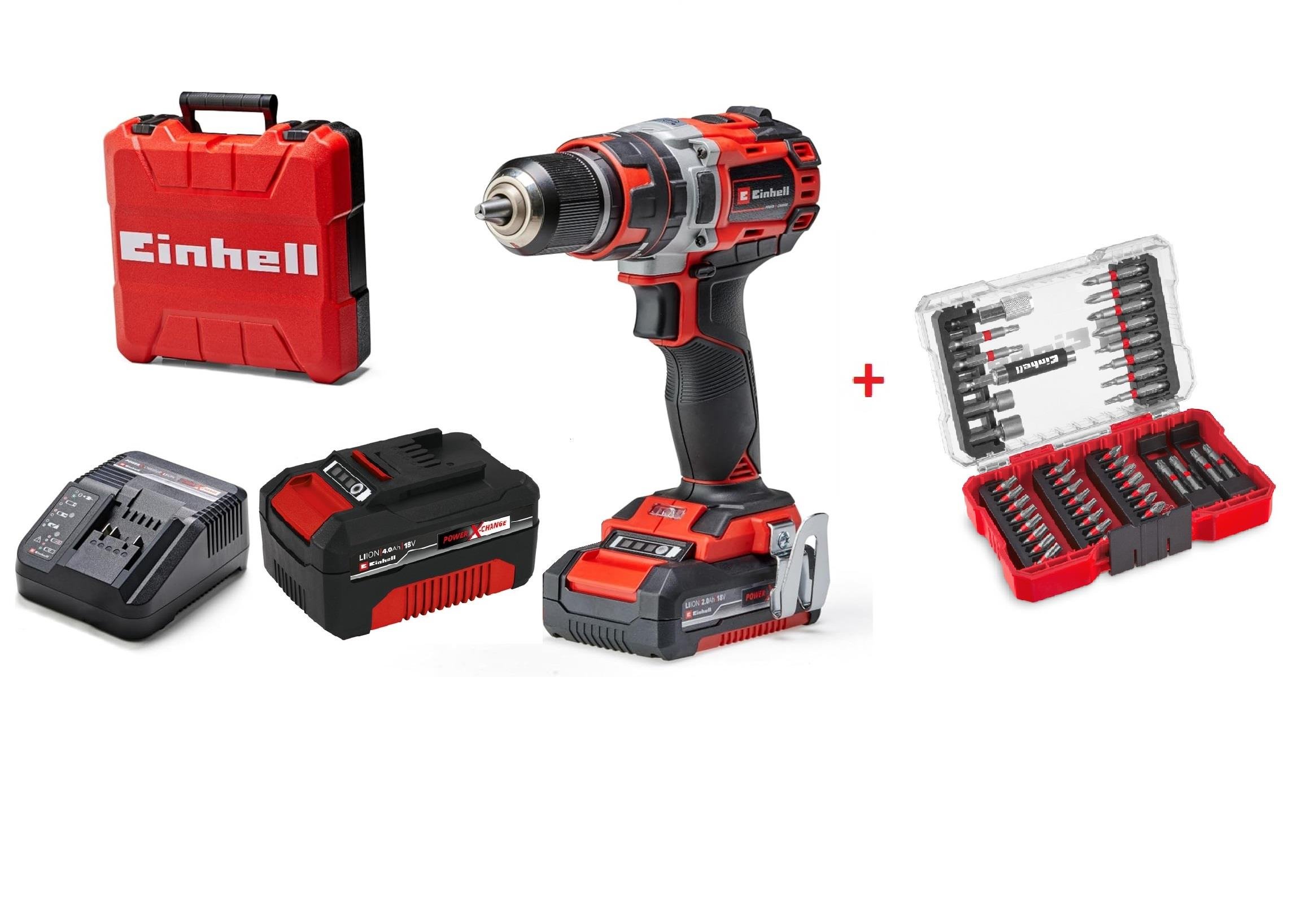 Einhell Professional TP-CD 18/50 Li-i BL ( 2Ah + 4Ah ) Akülü Darbeli Vidalama + Einhell  Vidalama Uç Seti 42 parça M-CASE Kutu