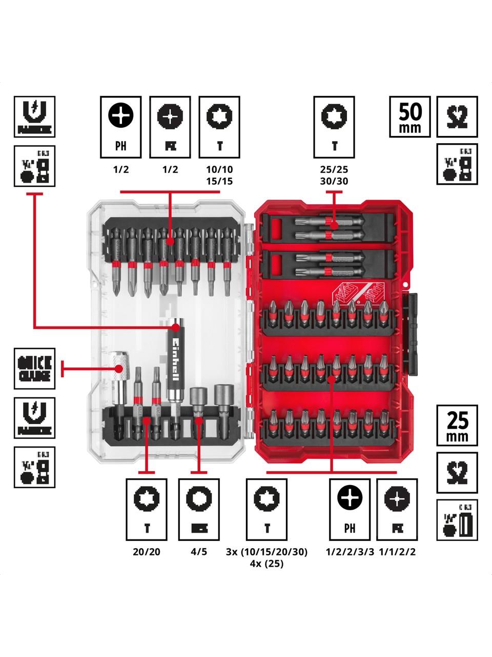 Einhell Professional TP-CD 18/70 Li-i BL (2x2,0Ah)  Akülü Darbeli Vidalama  + Einhell Vidalama Uç Seti 42 parça M-CASE kutu