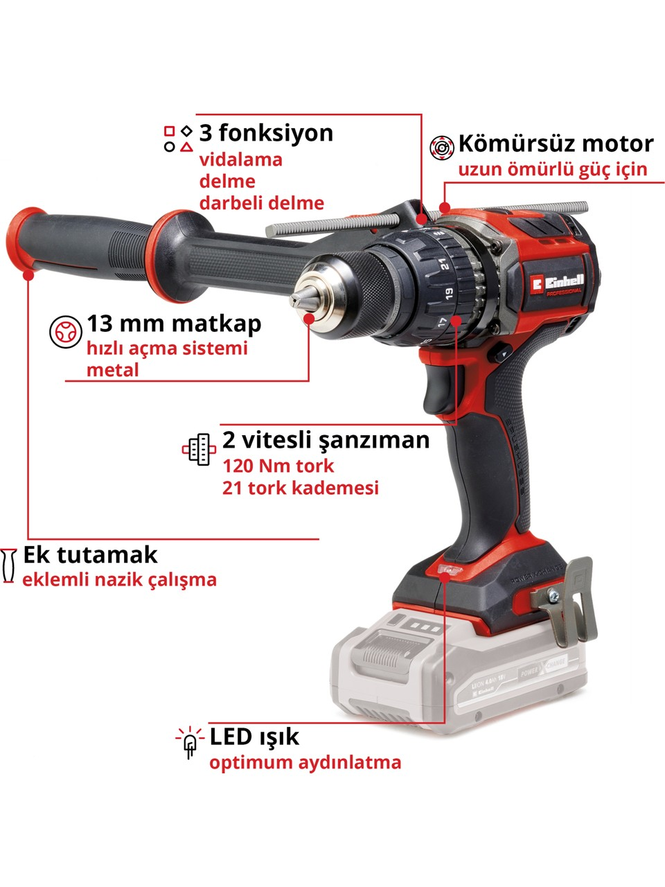 Einhell TP-CD 18/120 Li-i BL Akülü Darbeli Vidalama SOLO - 4514310