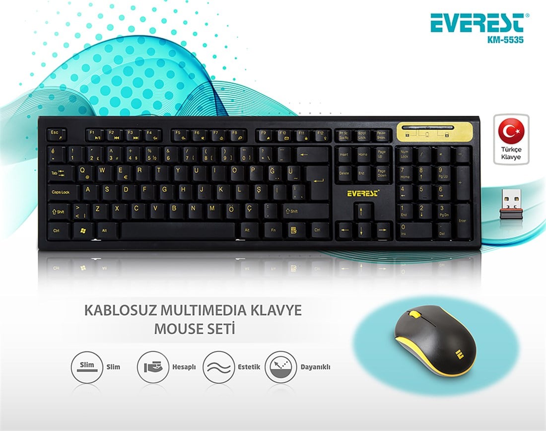 Everest KM-5535 Usb Multi Media Kablosuz Q Standart Klavye + Mouse Set 18787