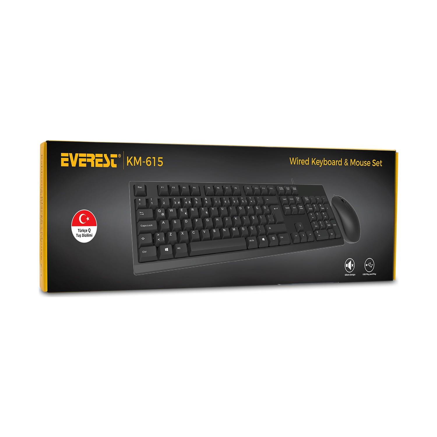 Everest KM-615 Siyah Usb Combo Q Standart Klavye + Mouse Set - 32914