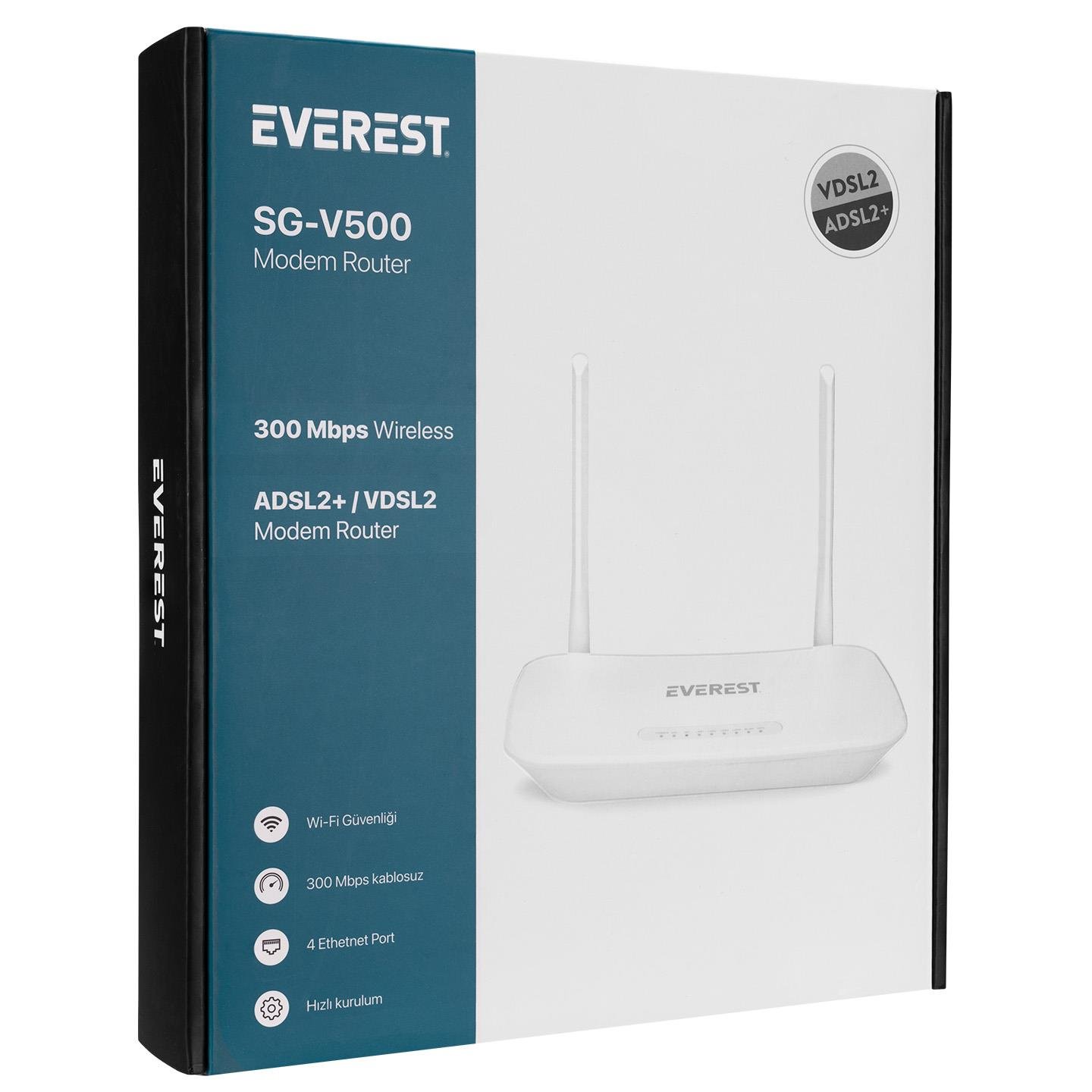 Everest SG-V500 2.4GHz 300Mbps Wi-Fi ADSL2+/VDSL2 2*5dBi Antenli Kablosuz Modem Router - 35609