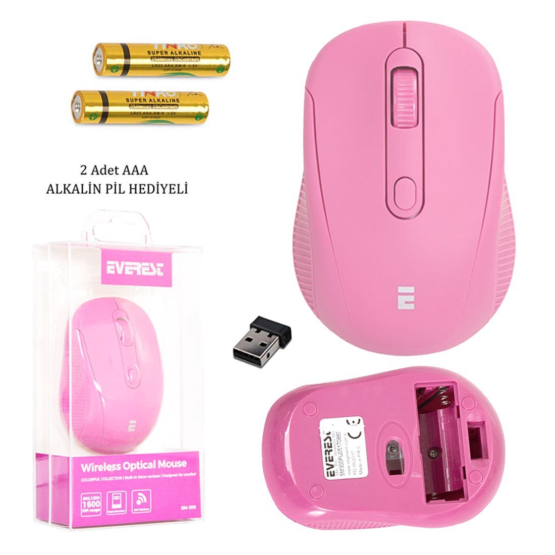 Everest SM-300 Usb Rose Gold 4D Optik Alkalin Pil Kablosuz Mouse