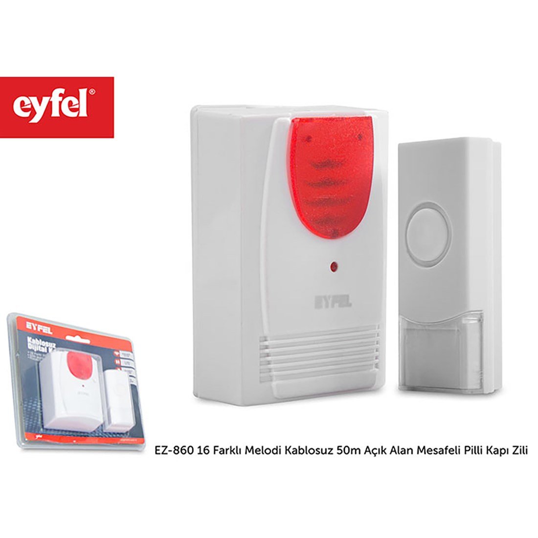 Eyfel EZ-860 16 Farklı Melodi Kablosuz 50m Açık Alan Pilli Kapı Zili - 33403