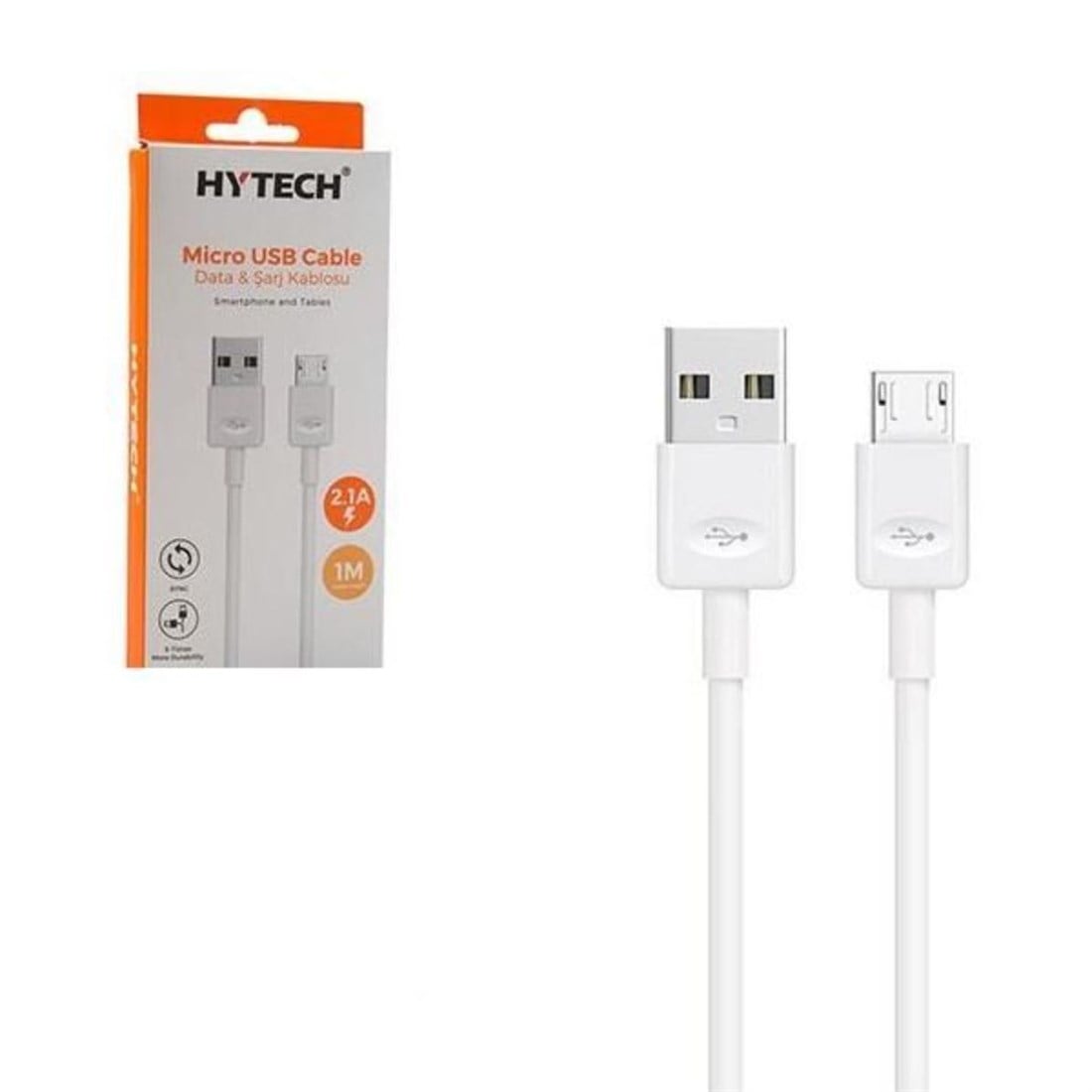 Hytech HY-X211 1M 2,1A Micro Usb Beyaz Şarj Kablosu - ELK-03698