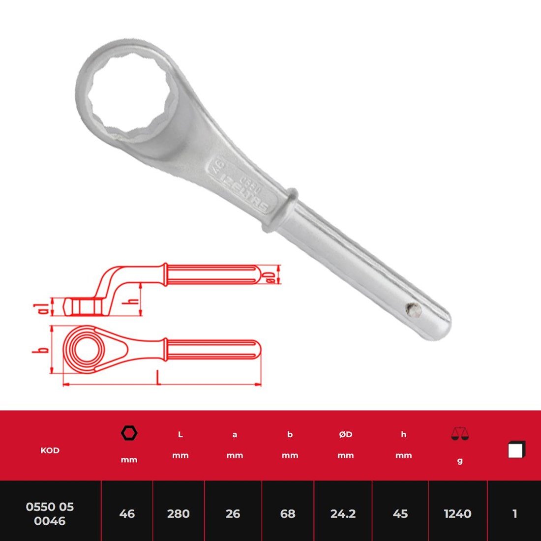 İzeltaş Boru Uzatmalı Yıldız Anahtar 46 mm - 0550050046