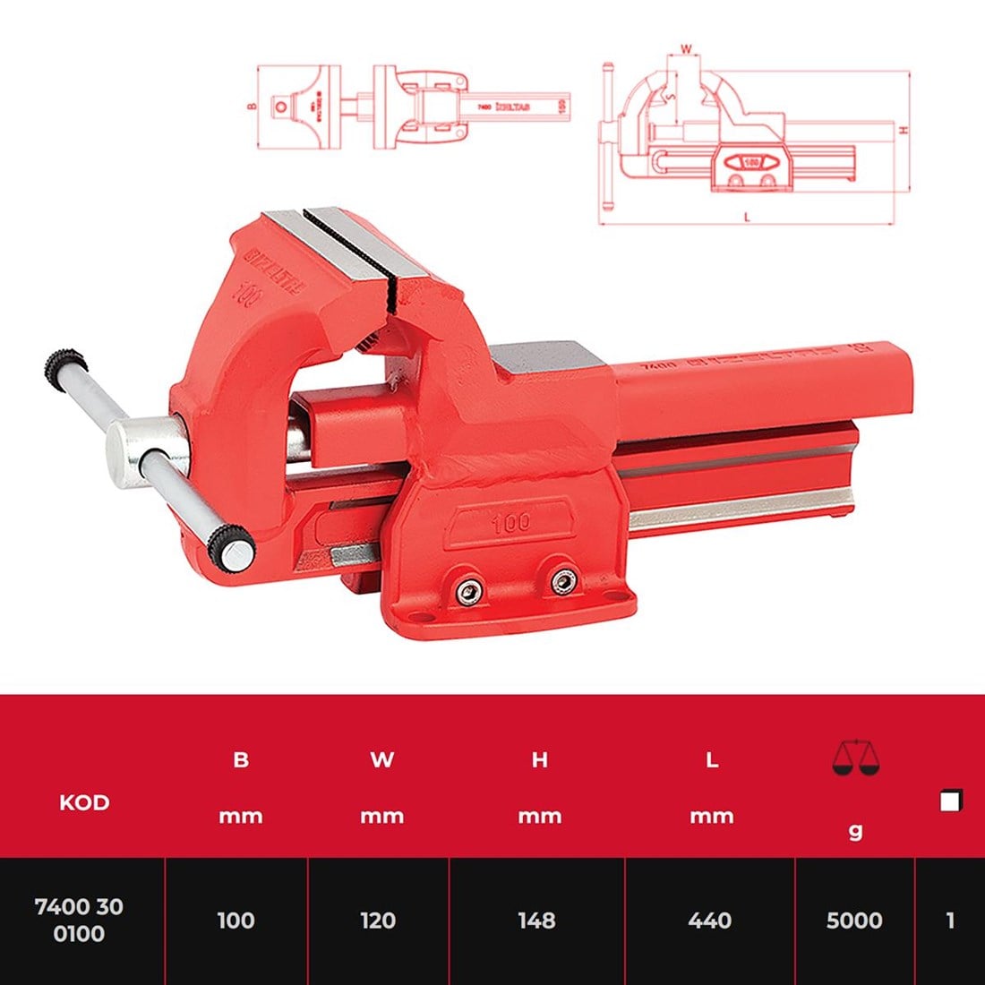 İzeltaş Dövme Çelik Mengene 100 mm - 7400300100