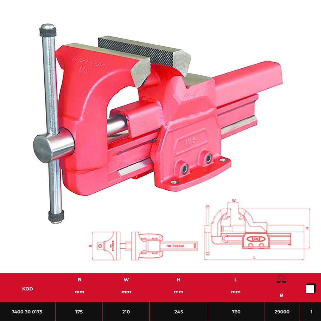 İzeltaş Dövme Çelik Mengene 175mm - 7400300175