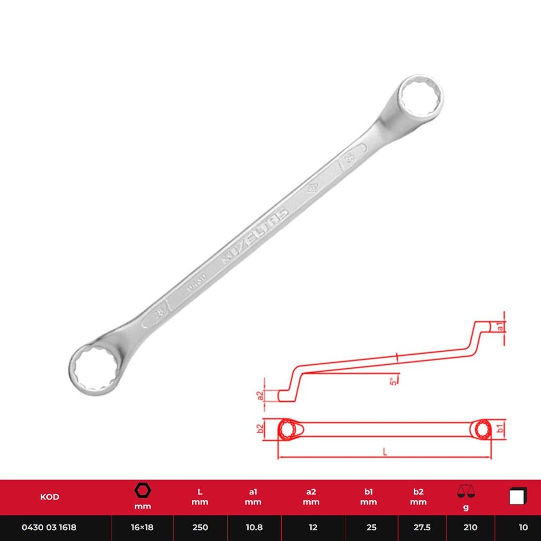 İzeltaş Yıldız Anahtar 16*18 - 0430031618