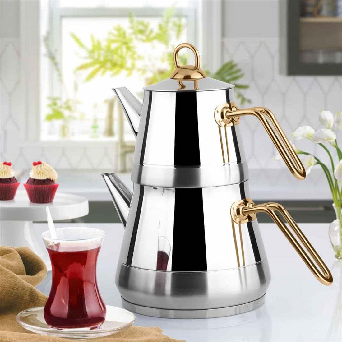 Lines Piramit Çaydanlık Orta Altın Kulp - Zücc64350