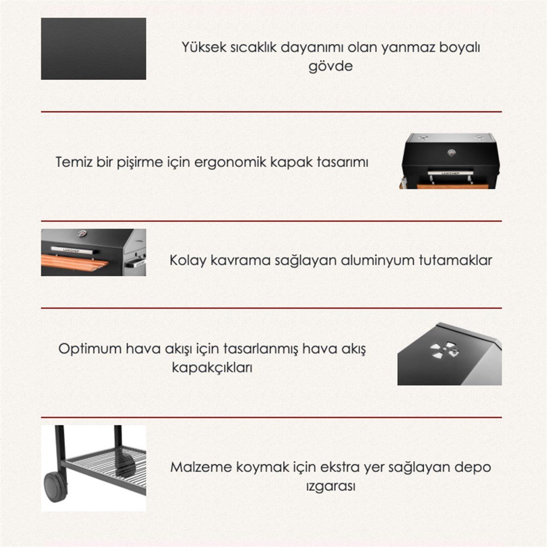 Luxchef LC80 Barbekü Mangal+Kılıf+Önlük+BBQ Eldiveni