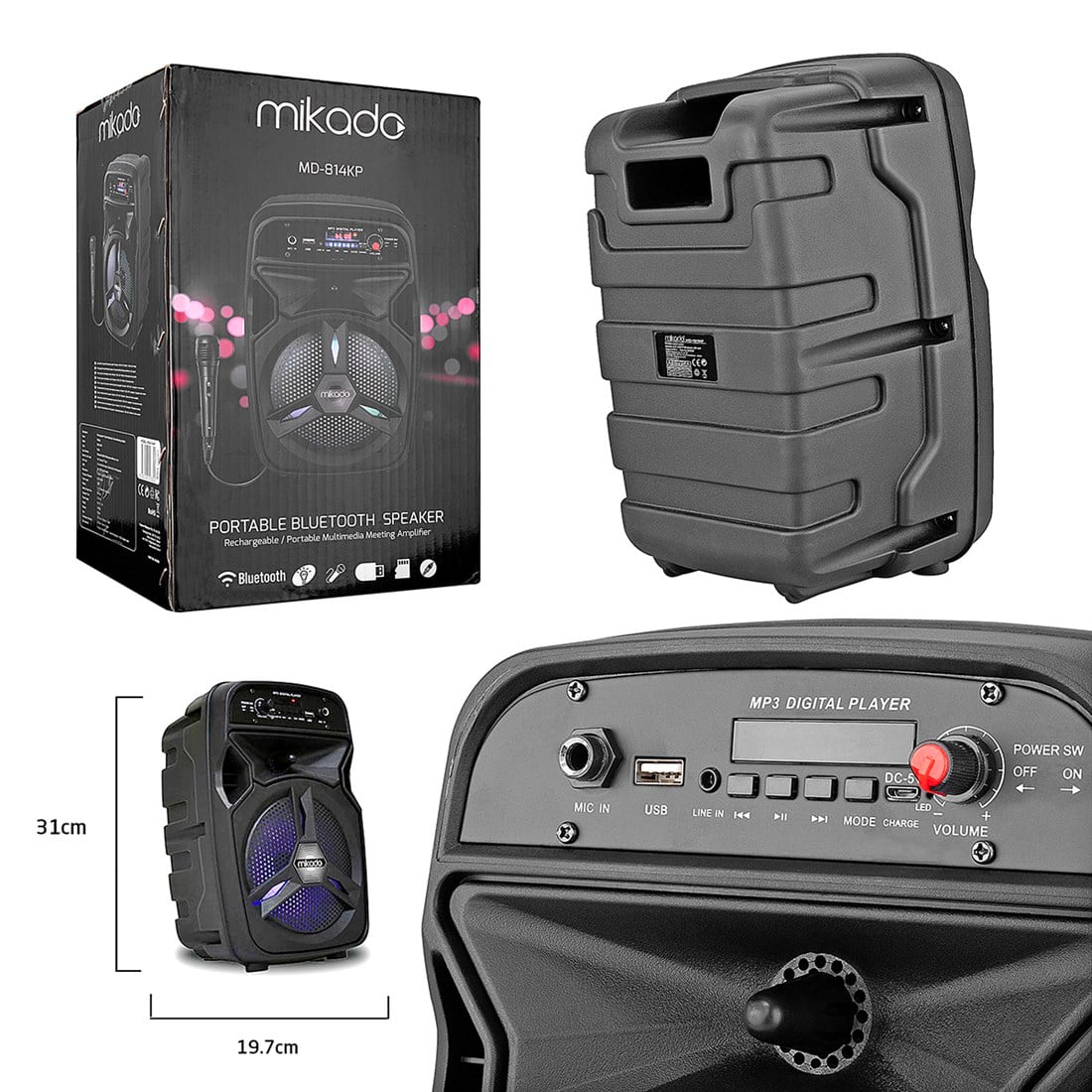 Mikado MD-814P 200Mah Aux/Usb/TF/Bluetooth Led Işıldak Speaker - 33819