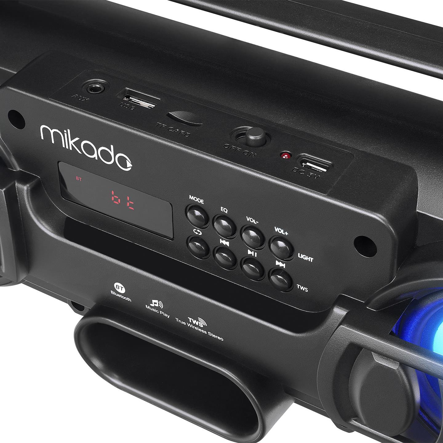 Mikado MD-BT38 Freestyle Siyah Işıklı BT/TF/USB/AUX/TWS Kablosuz MP3 Oynatıcı Hoparlör - 34022
