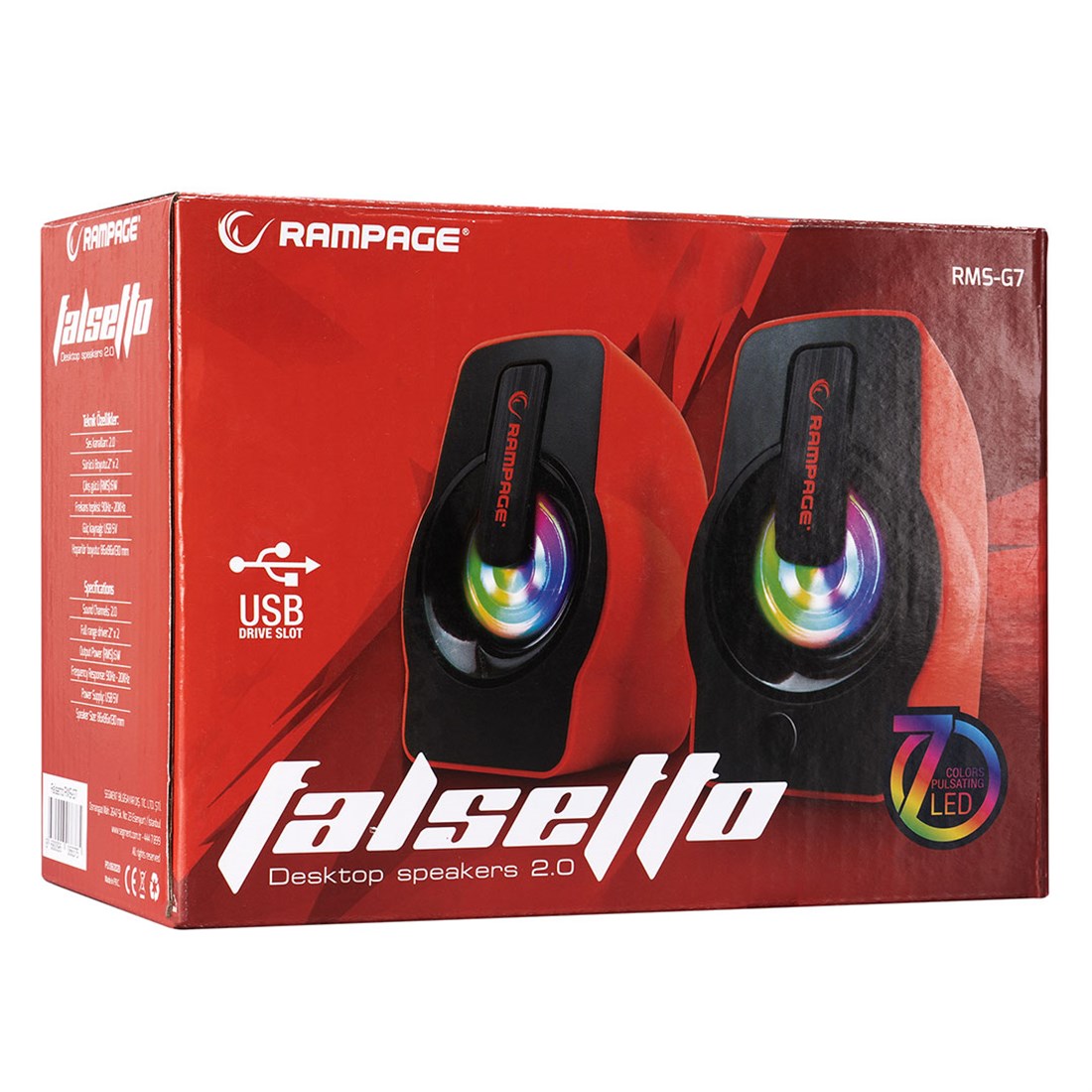 Rampage RMS-G7 FALSETTO 2.0 6 Watt RGB Ledli Kırmızı Multimedia Gaming USB Speaker 30257