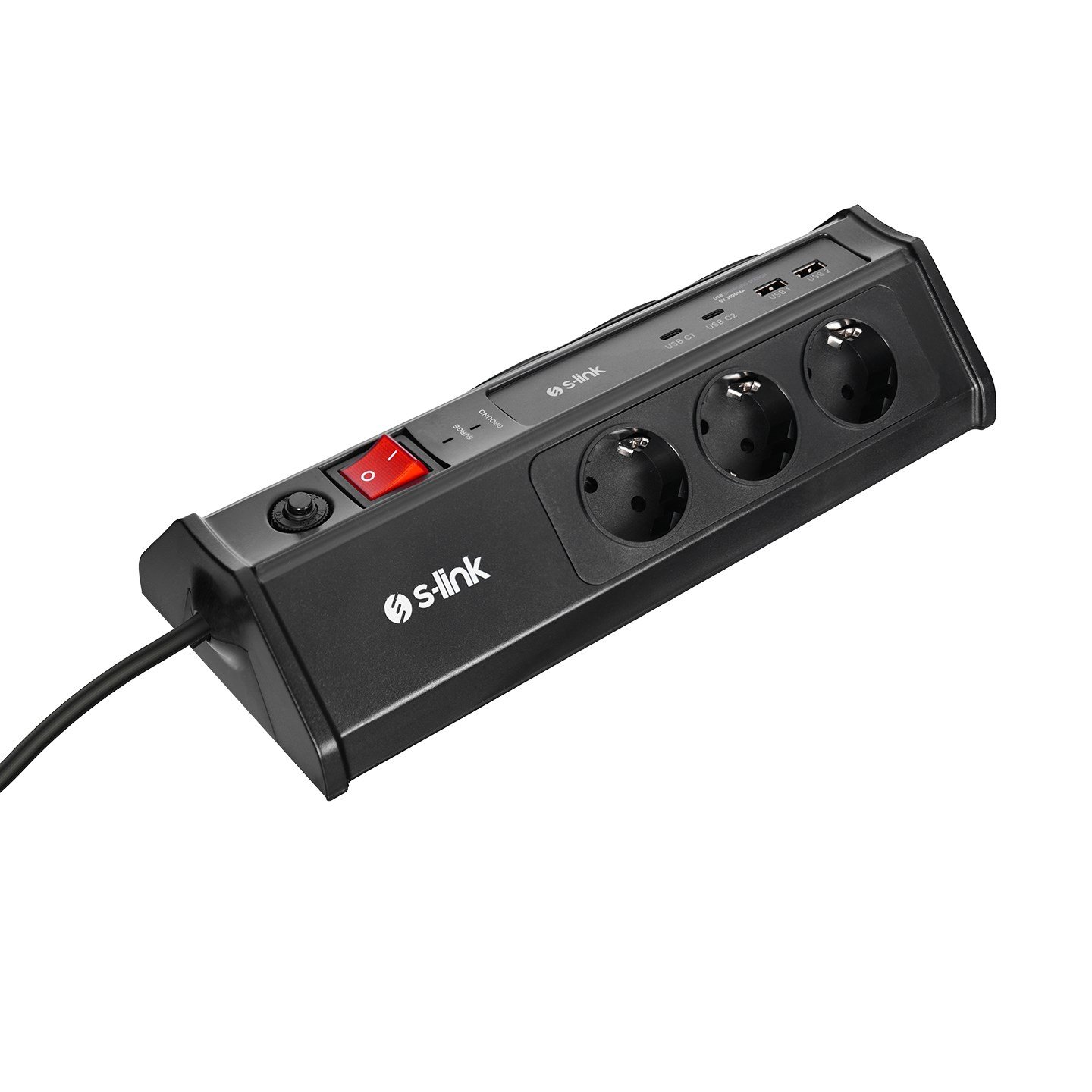 S-link PRZ03 PrizHive 3M 630 Joule 1.5mm 2 USB 2 TypeC 2.4A/5V 500V 6000V 6'Lı Akım Korumalı Priz - 42404