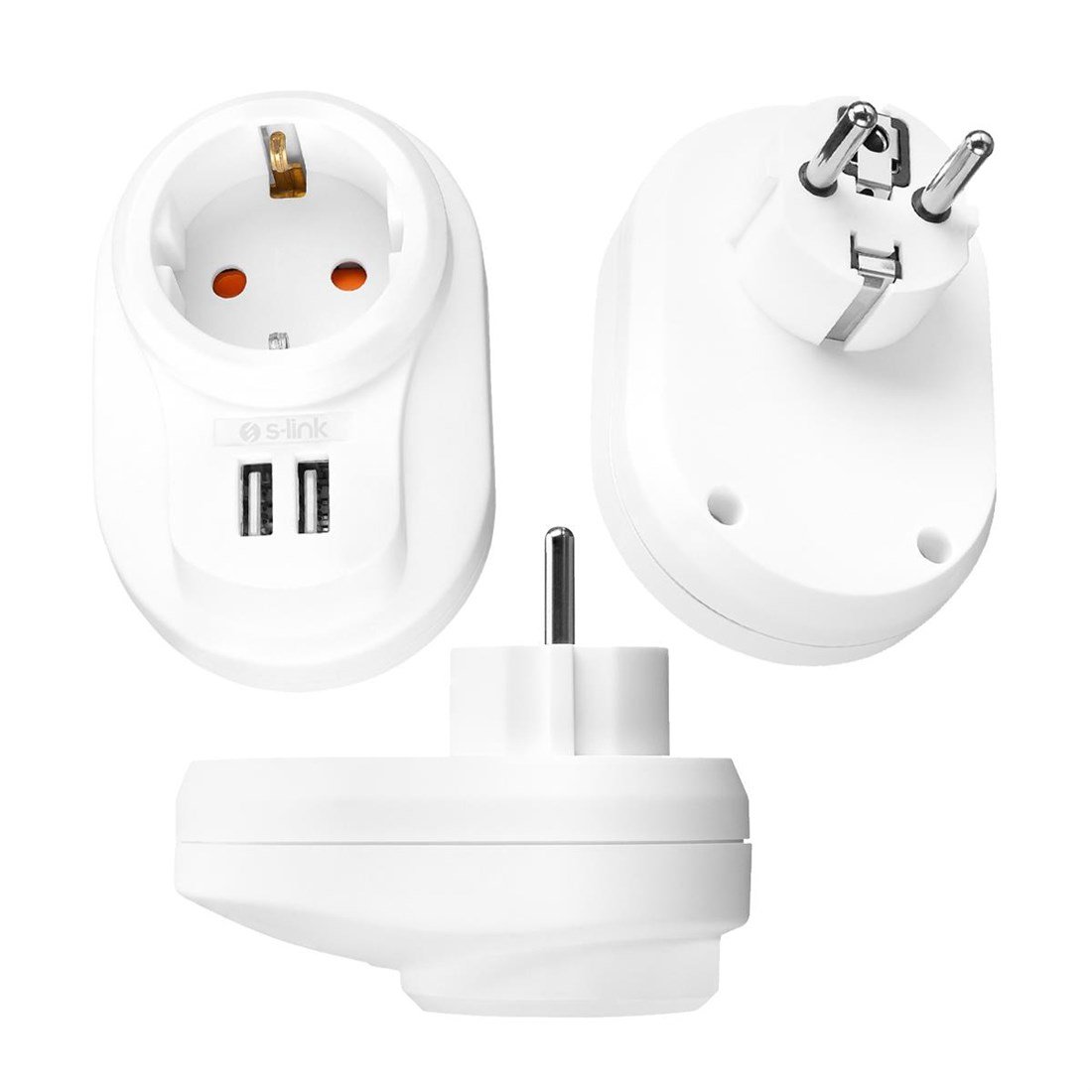 S-Link SL-09 16A 3500W 1800 Joule 2 Usb 2.4A Isıya Duyarlı Devre ve Akım Korumalı Tekli Priz - 37249