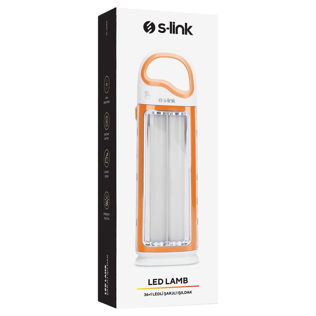 S-Link SL-3655 Turuncu Florasan Tip Ledli 2400Mah 5v/1a 1+36 Ledli Işıldak - 37792