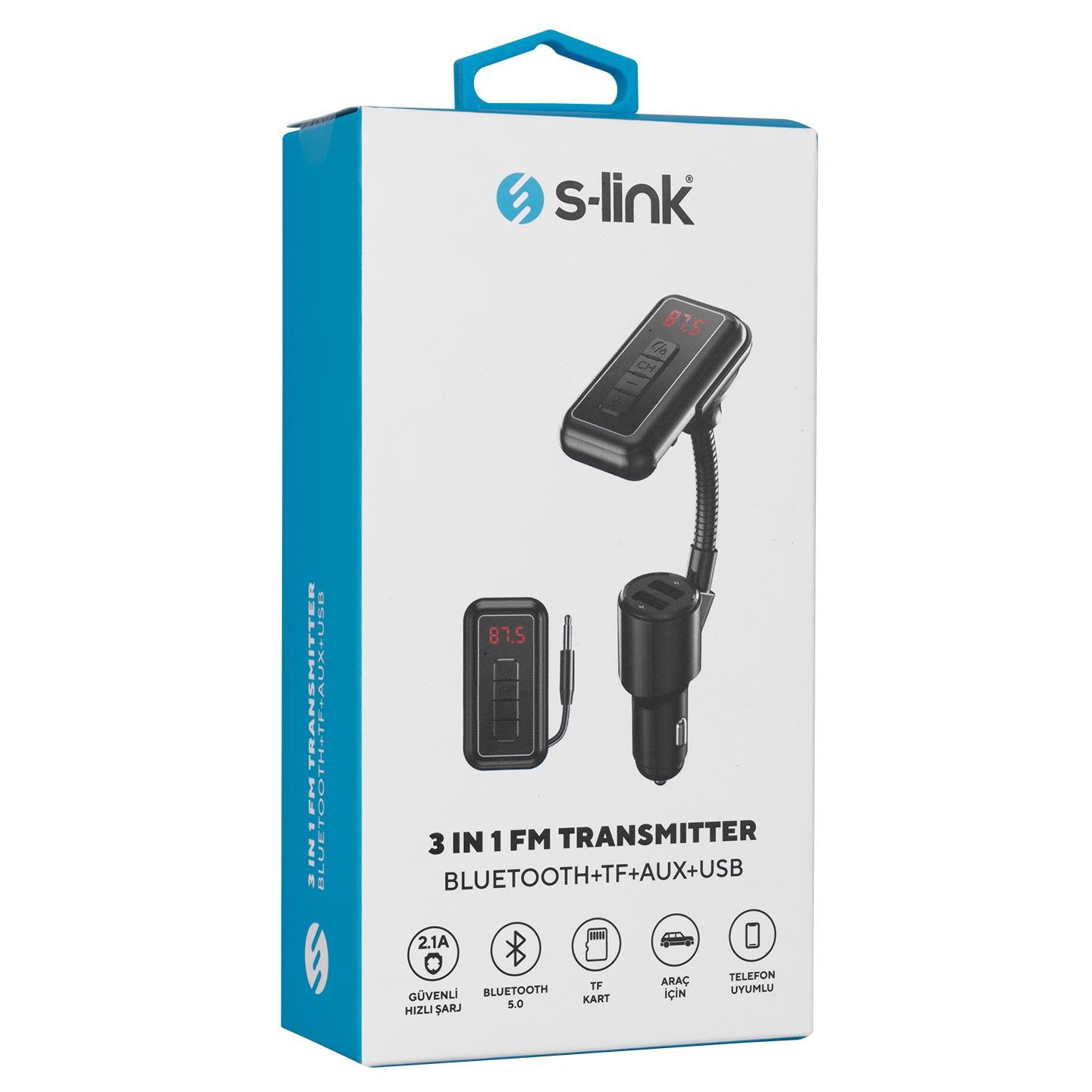 S-link SL-BT244 5V 2.1A/5V 1A BT+FT+AUX+USB FM Transmitter &Receiver - 36022