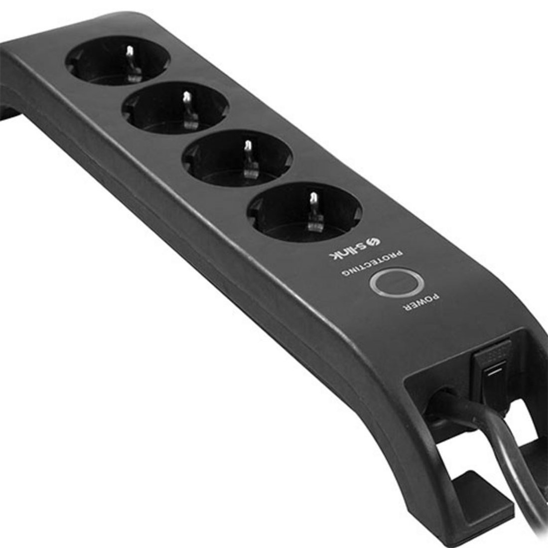 S-link SPG3041 2m 2xUSB=2.4a 3G1.5mm2 900 Joule 4'lü Akım Korumalı Siyah Priz 30483