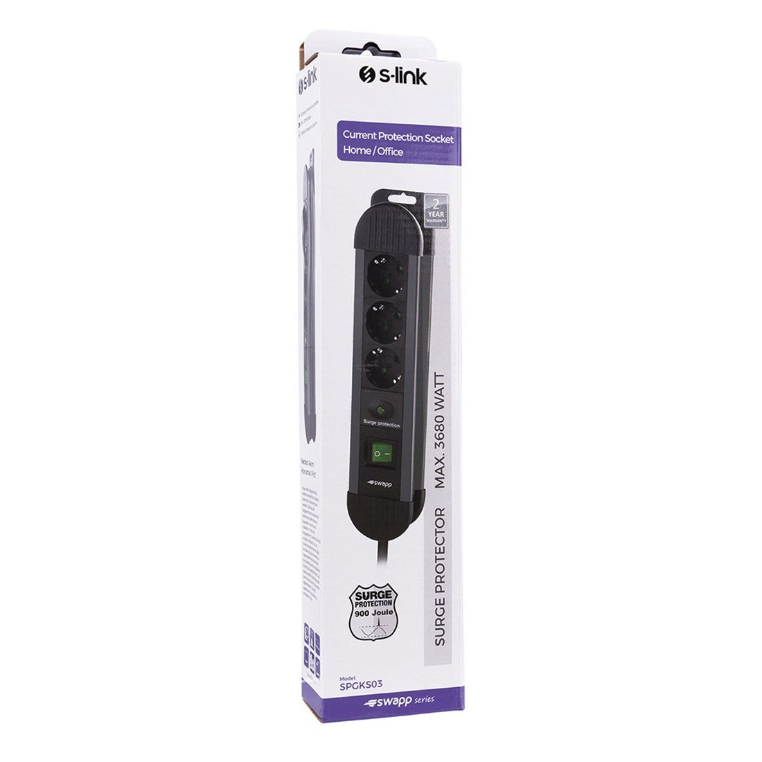 S-link Swapp SPGKS03 1.5m 3G1.5mm2 900 Joule 3Lü Akım Kor. Gri Priz Çoklayıcı 17385