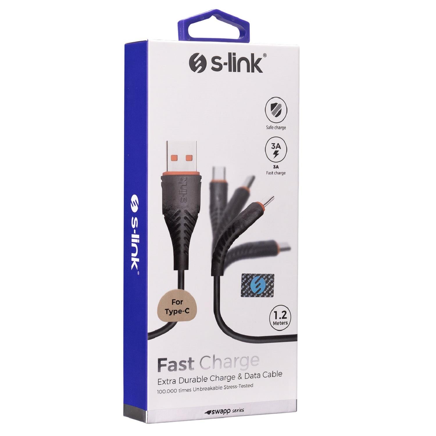 S-link Swapp SW-C795 1.2M 3A Type-C Siyah Şarj Kablosu - 31551