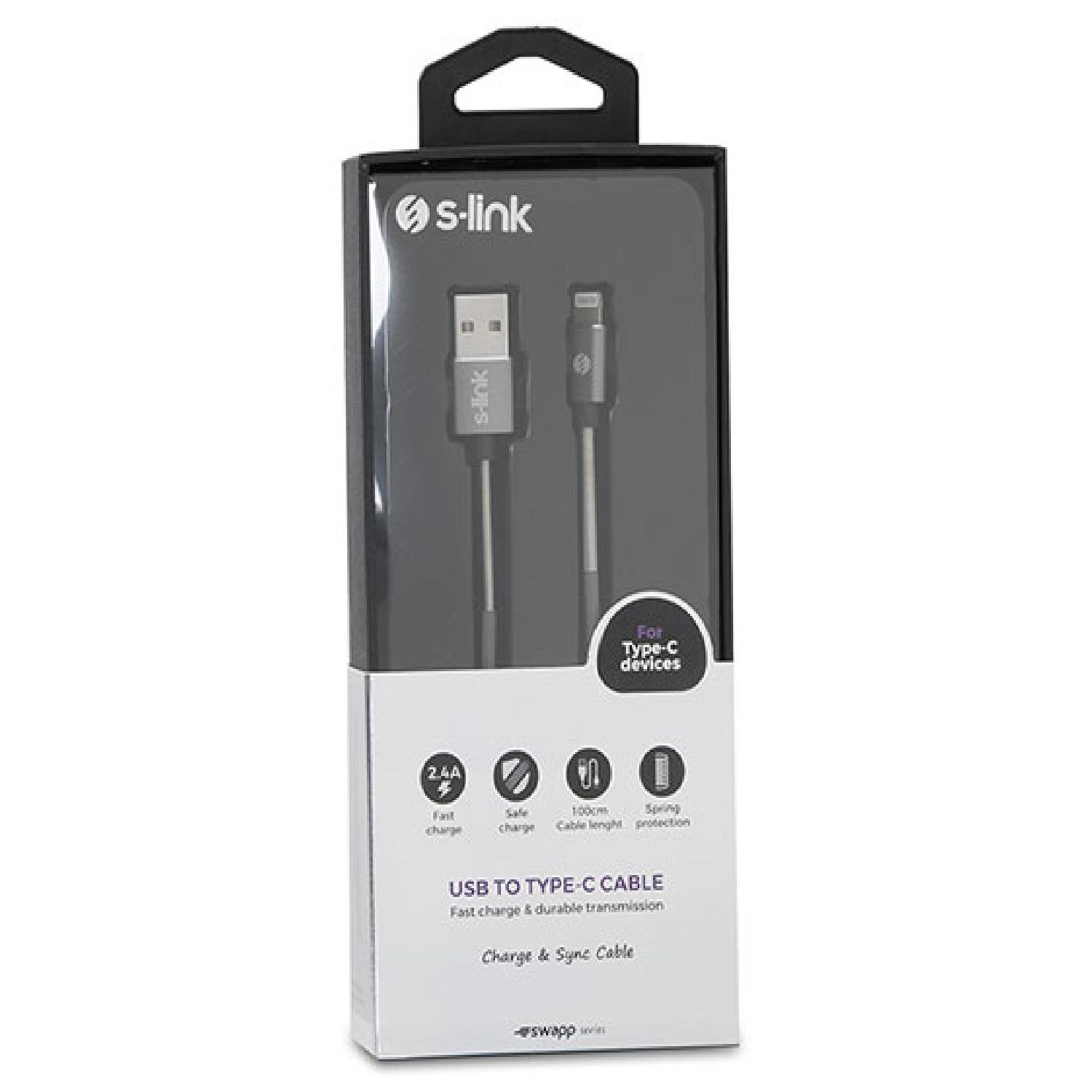 S-link Swapp SW-KC75MG 1m 2.4A iPhone Lightning Kılıflı Gri Data + Şarj Kablosu - 29248
