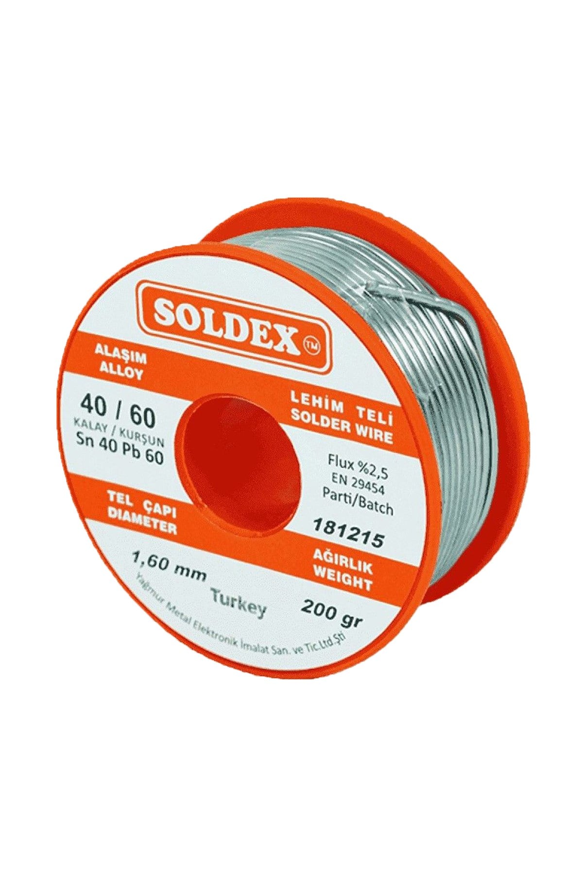 SOLDEX TEL LEHİM MAKARA SN40/PB60 1,60 MM 200 GR 401602