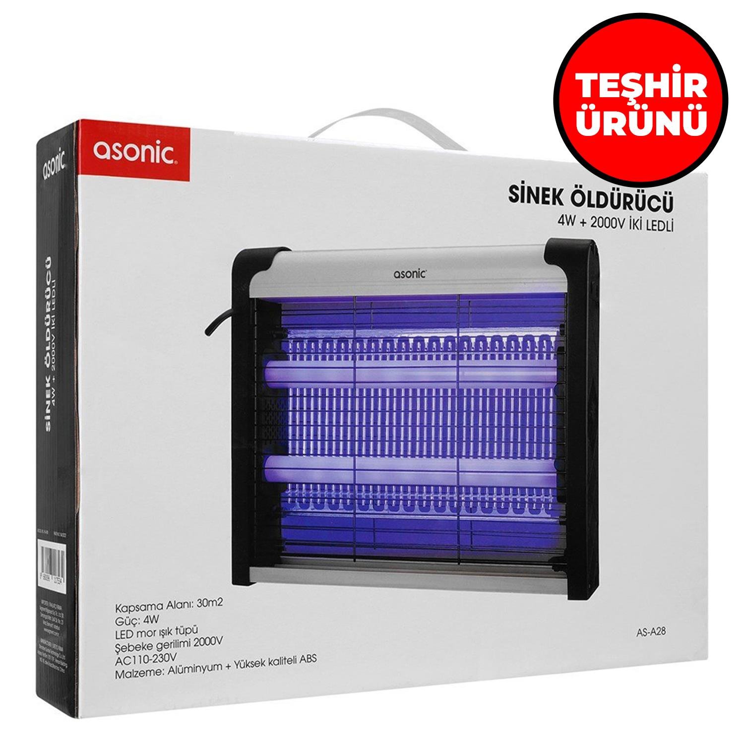 TEŞHİR Asonic As-A28 Siyah 4W + 2000V İki Ledli Sinek Öldürücü - 37078